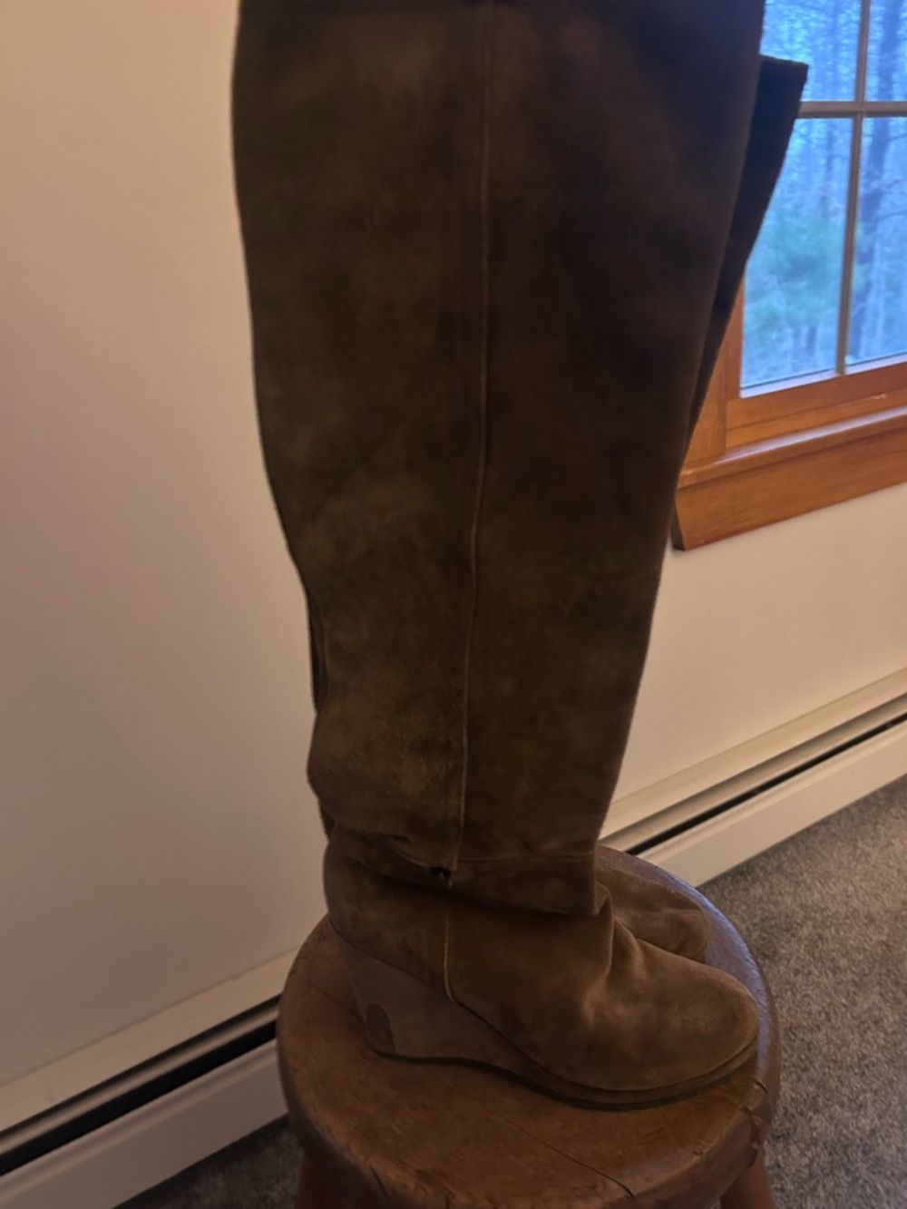 Prada Brown Suede Over-the-Knee Wedge Boots